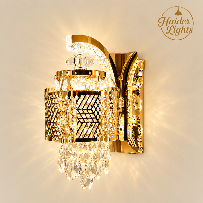Crystal Wall Light Scone – Gold Lantern Wall Lamp for Bedroom