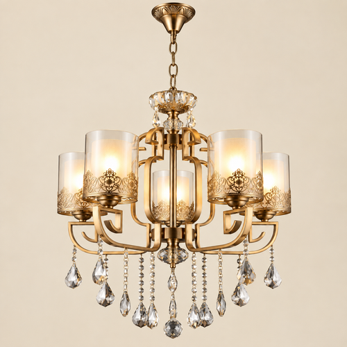 Luxury Brass Crystal Pendant Light – 5 Light Fanoos