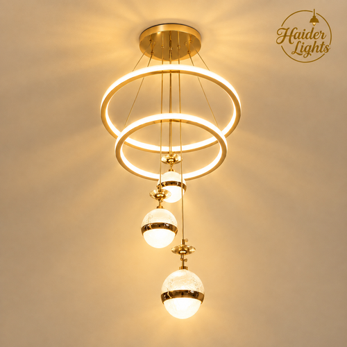 Modern Luxury 3-Ring LED Chandelier with Cascading Globe Pendants