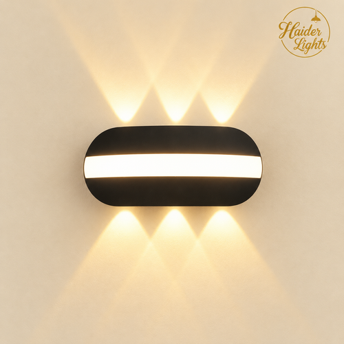 Matte Black Oval LED Wall Light – 3+3 Beam Architectural Sconce