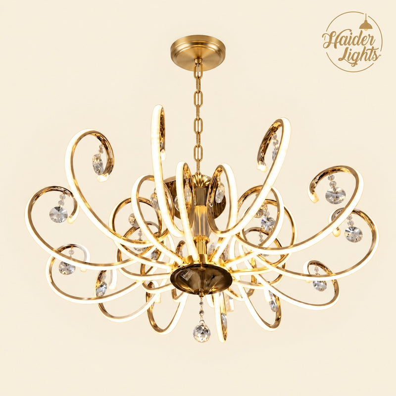 Modern Branched Chandelier – LED Jhoomar with Crystal Drops