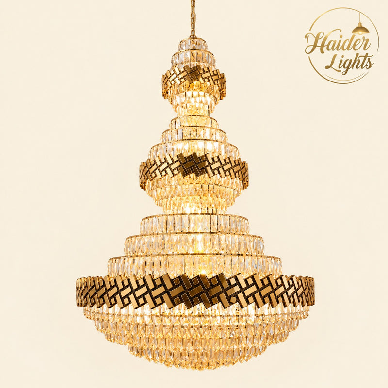 Royal Crystal Jhoomar – Tiered Chandelier for Double Height Hall