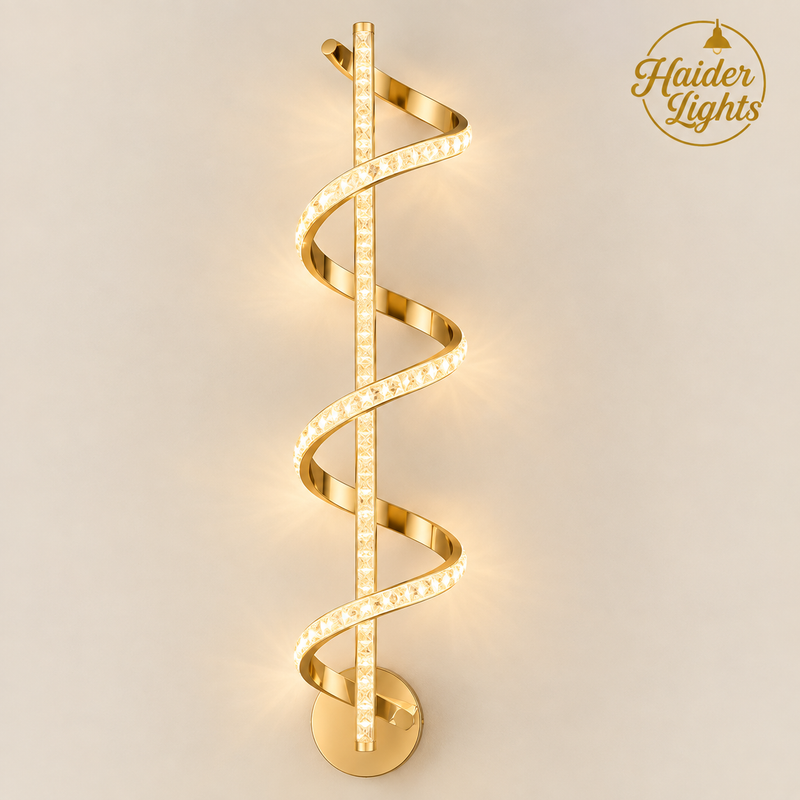 Vertical Spiral LED Wall Light Scone – Gold Wall Lamp for Hallway