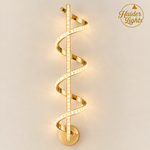 Vertical Spiral LED Wall Light Scone – Gold Wall Lamp for Hallway