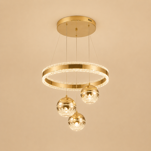 Crystal Ring Hanging Chandelier with Lighting Balls