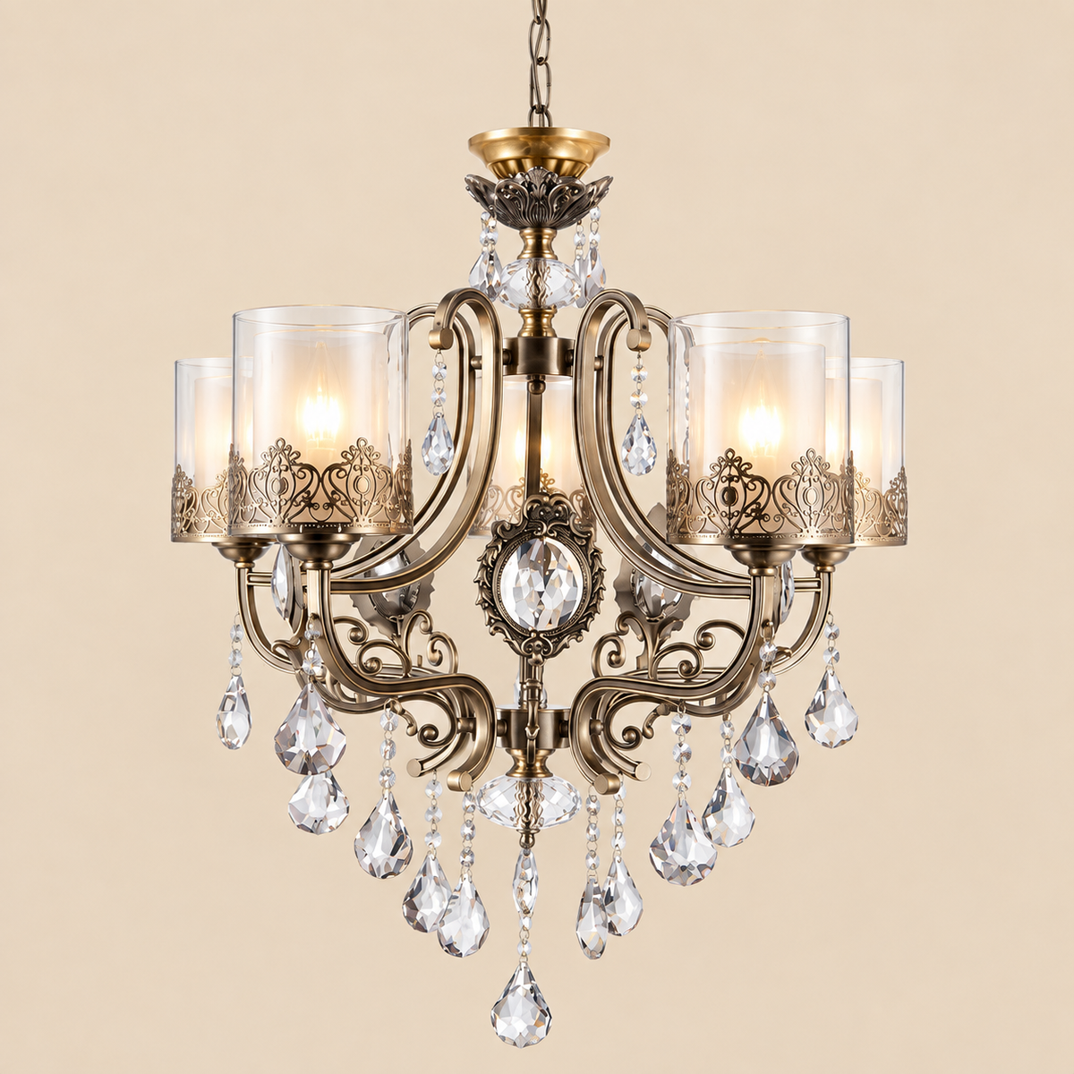 Antique brass crystal pendant light 5 light chandelier for dining room Pakistan