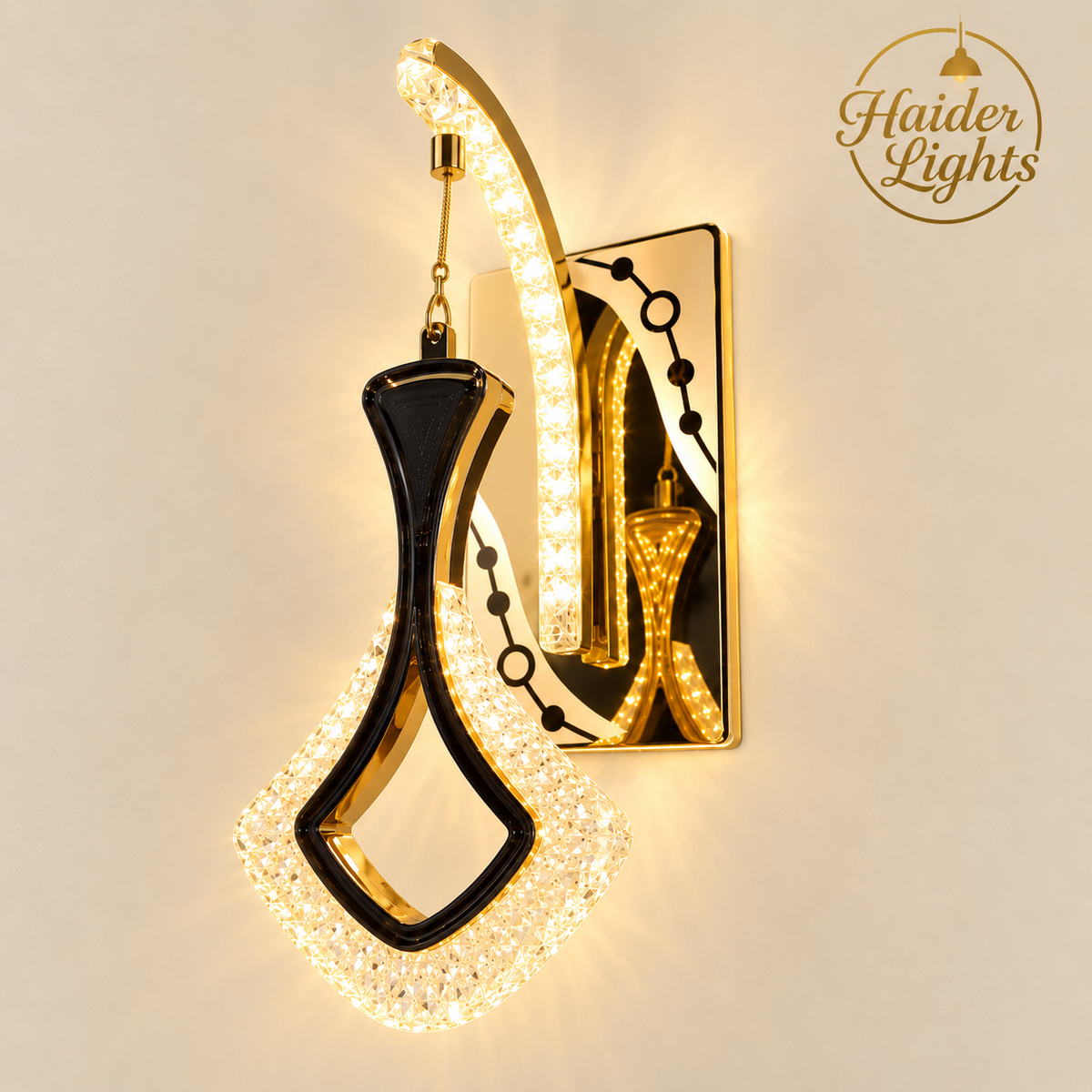 Black and Gold Wall Lamp Sconce – Teardrop Wall Light for Hall