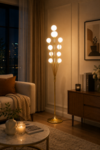 5FT LED Ball Floor Lamp with Gold Stand – 10 Round Frosted Globe Lights, Decorative Standing Lamp for Living Room, Bedroom & Home Decor