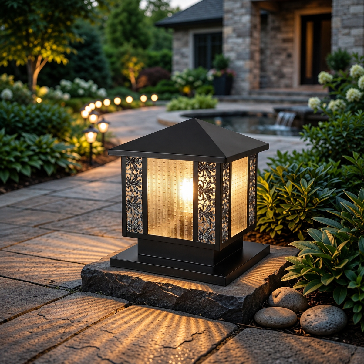 Ornate Floral Jali Gate Pillar Light- Decorative Outdoor Pillar Post Light