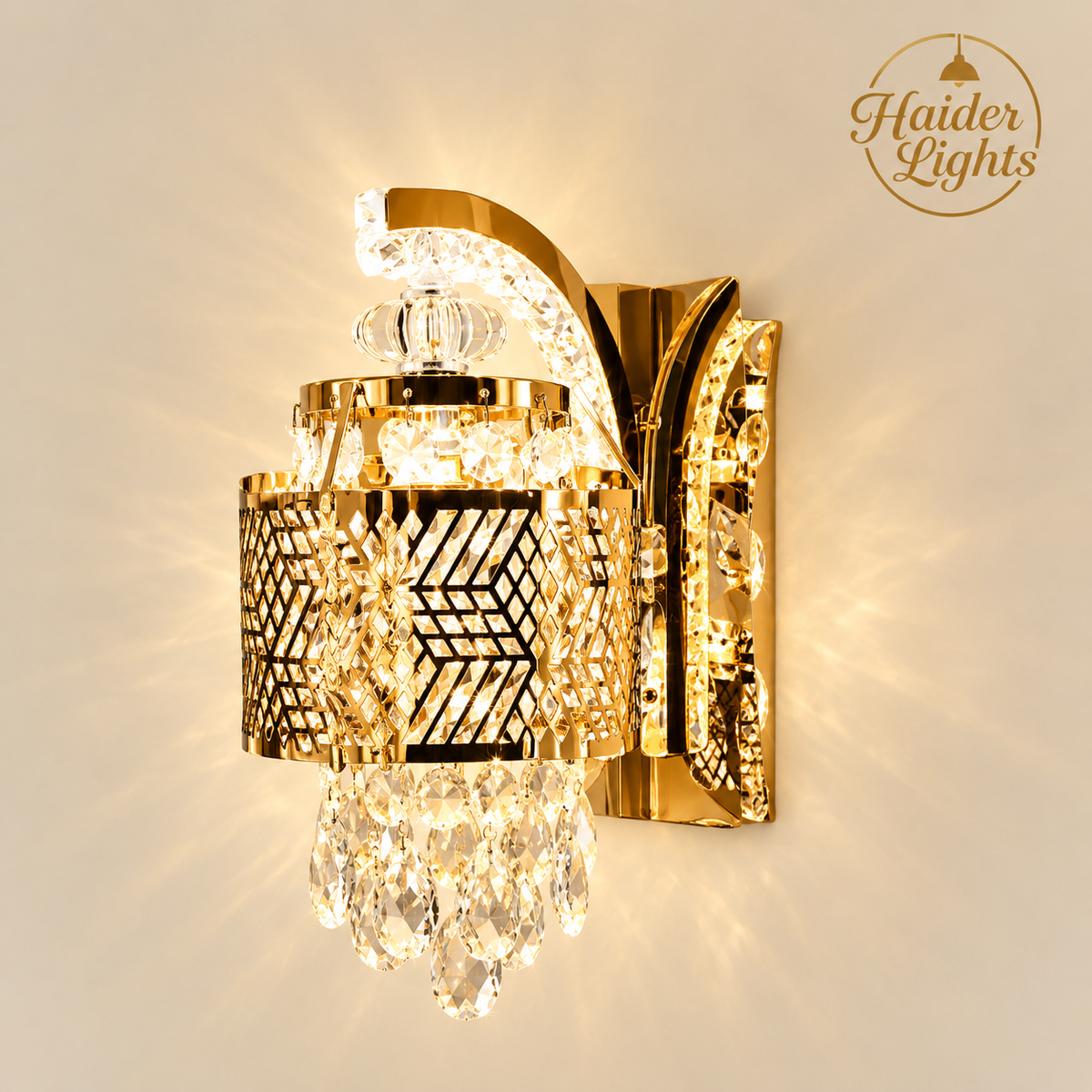 Gold Fanoos Wall Lamp – Crystal Lantern Light for Bedroom