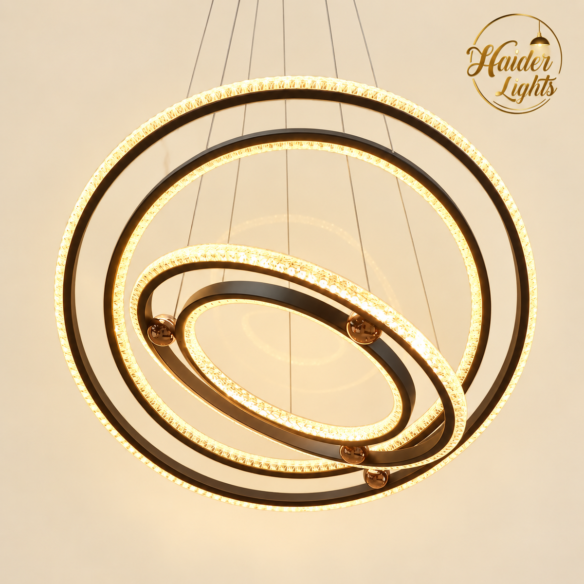 Crystal Multi-Ring LED Chandelier – Dimmable Remote Ceiling Light