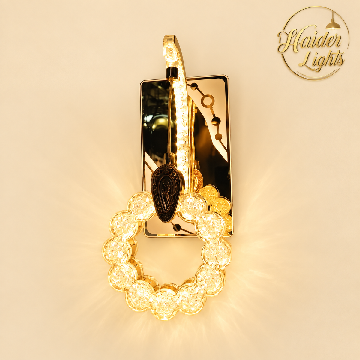Gold Crystal Ring Wall Lamp – Luxury LED Halo Wall Sconce Light