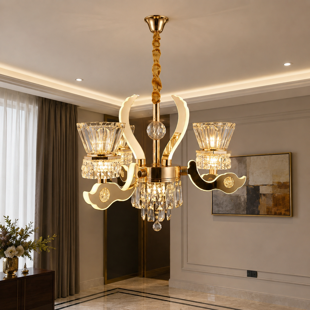 Golden crystal chandelier ceiling light
