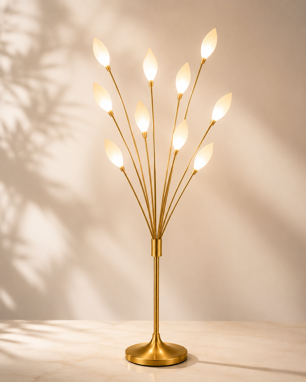 5FT LED Ball Floor Lamp with Gold Stand – 11 Leaf-Shaped Frosted Sphere Lights, Modern Corner Standing Lamp for Home Decor