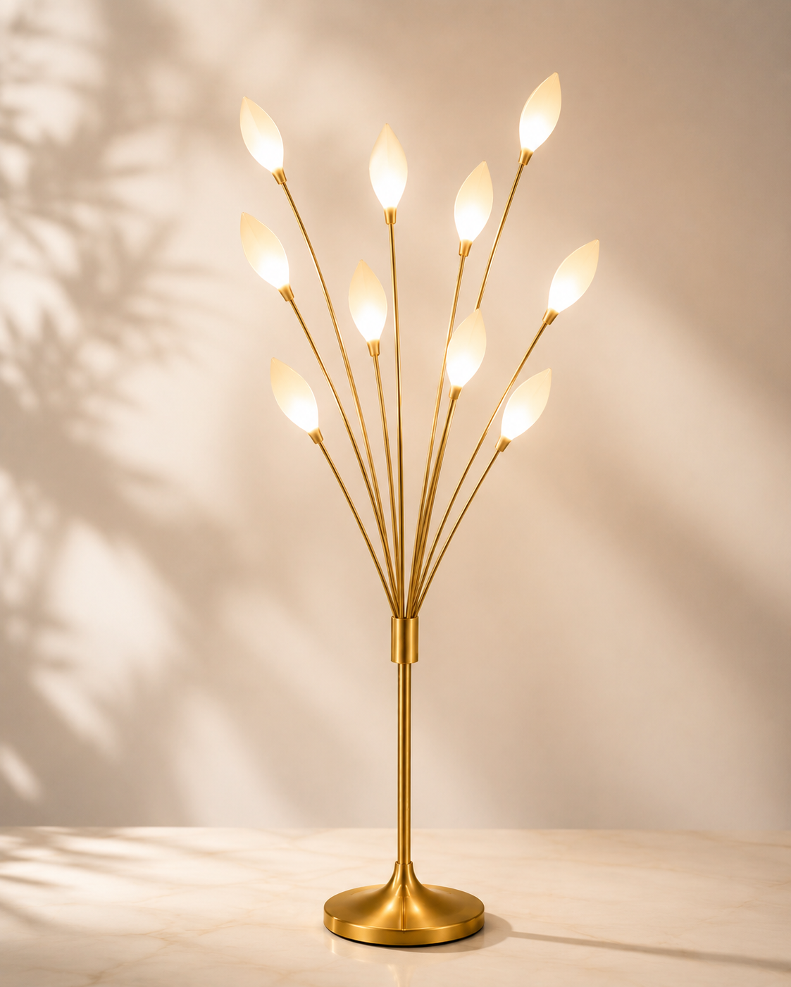 5FT LED Ball Floor Lamp with Gold Stand – 11 Leaf-Shaped Frosted Sphere Lights, Modern Corner Standing Lamp for Home Decor