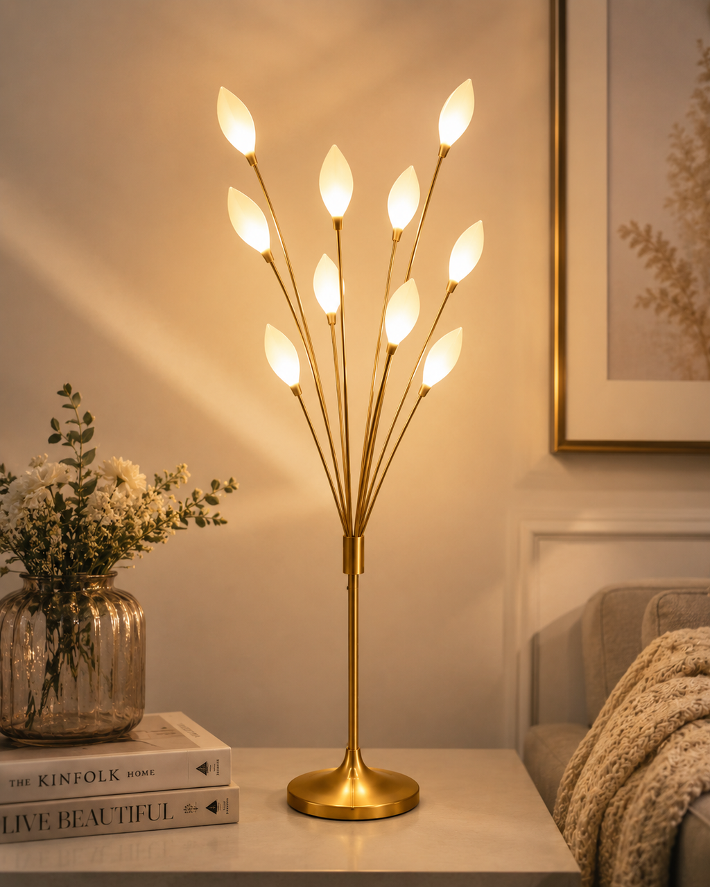 5FT LED Ball Floor Lamp with Gold Stand – 11 Leaf-Shaped Frosted Sphere Lights, Modern Corner Standing Lamp for Home Decor