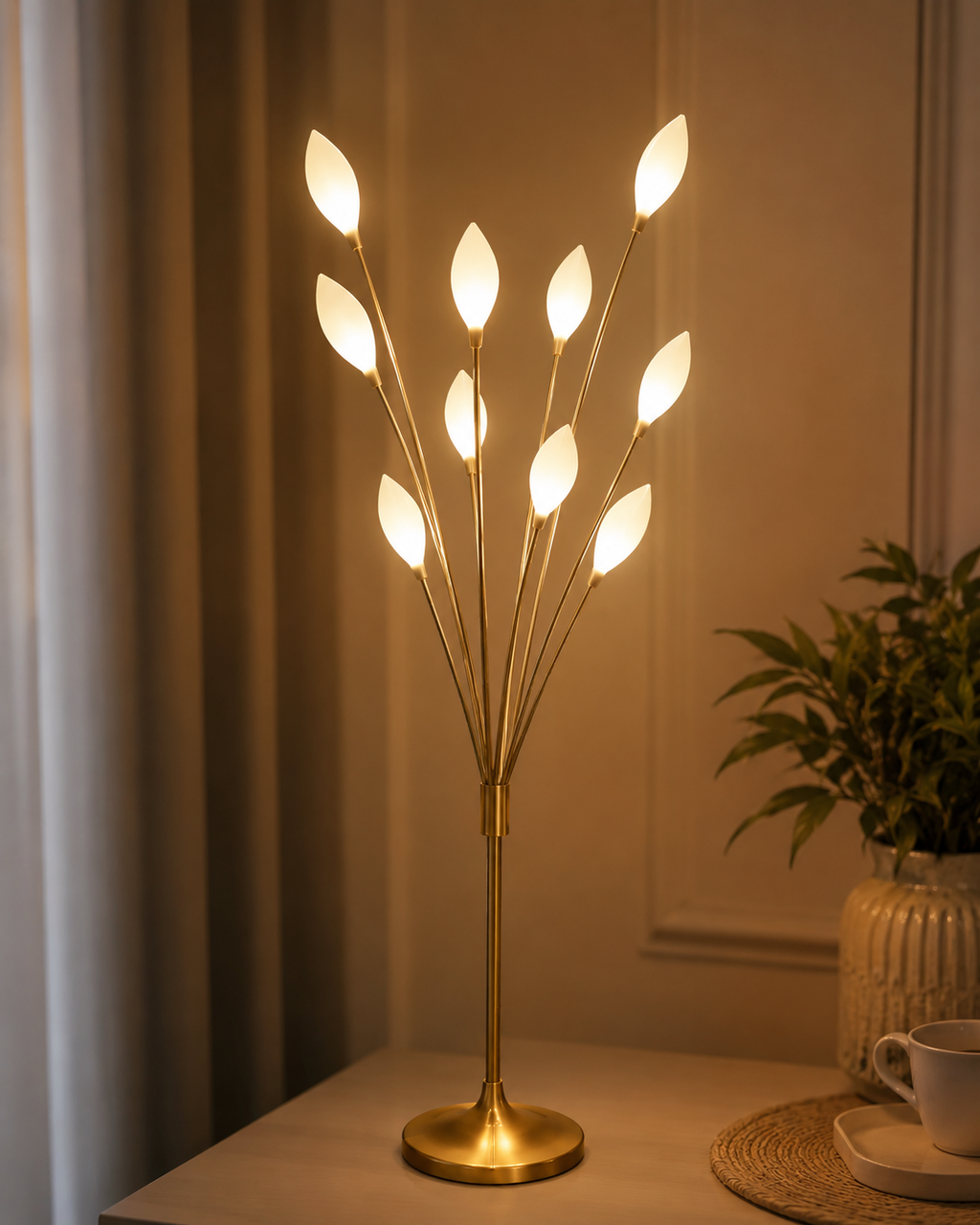 5FT LED Ball Floor Lamp with Gold Stand – 11 Leaf-Shaped Frosted Sphere Lights, Modern Corner Standing Lamp for Home Decor