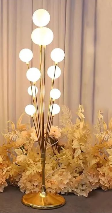 5FT LED Ball Floor Lamp with Gold Stand – 10 Round Frosted Globe Lights, Decorative Standing Lamp for Living Room, Bedroom & Home Decor
