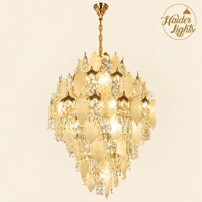 Leaf Chandelier Jhoomar – Layered Crystal Ceiling Light