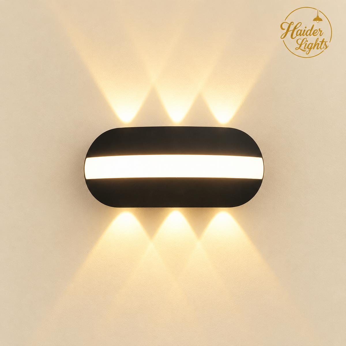 Matte Black Oval LED Wall Light – 3+3 Beam Architectural Sconce