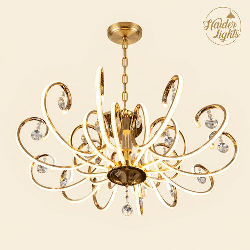 Modern Branched Chandelier – LED Jhoomar with Crystal Drops