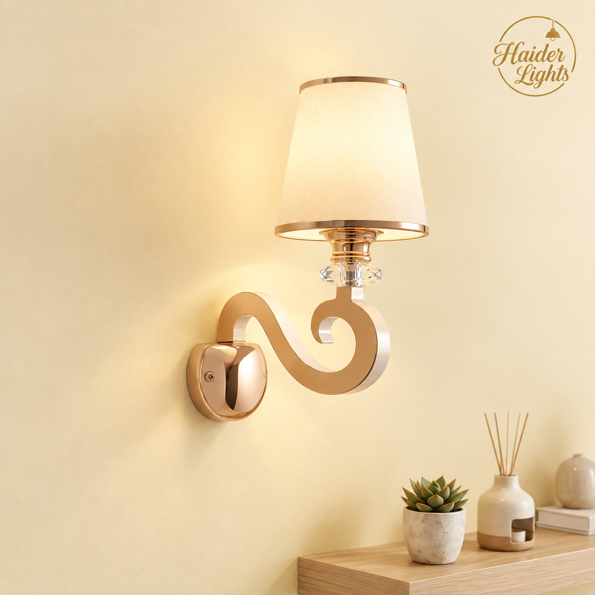 Modern Gold Wall Light – S-Curve Fabric Shade Decorative Sconce