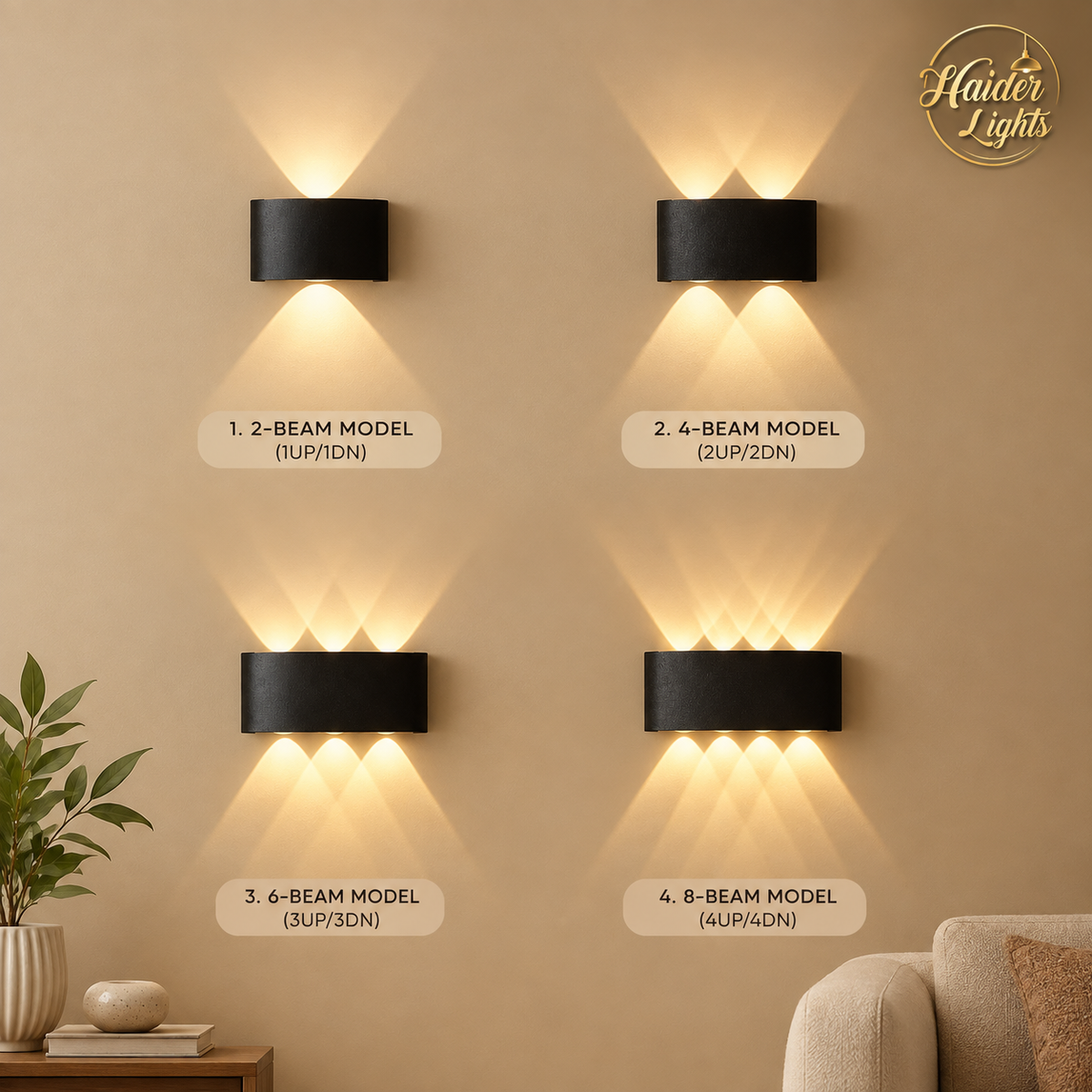 Modern Up Down LED Wall Sconce – Multi Beam Options 2 to 8 Beam