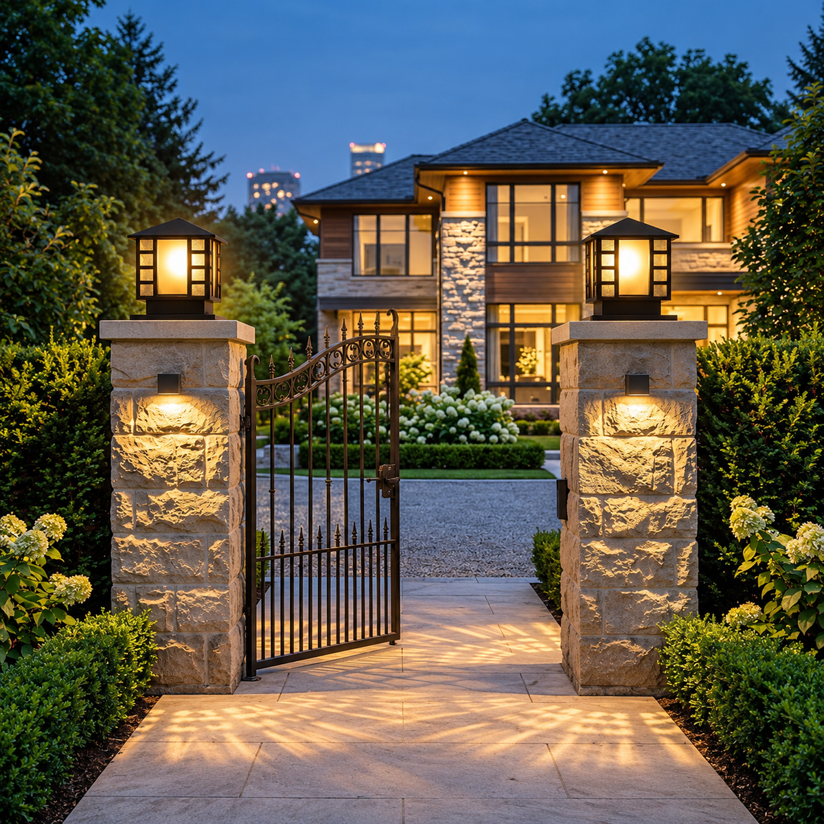 Outdoor Black Mesh Grid Gate Light – Seeded Glass Pillar Post Lantern