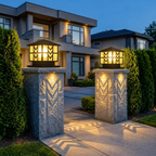 Outdoor Pillar Gate Light– Black Chevron Textured Glass Post Light