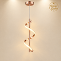 Minimalist spiral ceiling pendant light glowing warm light