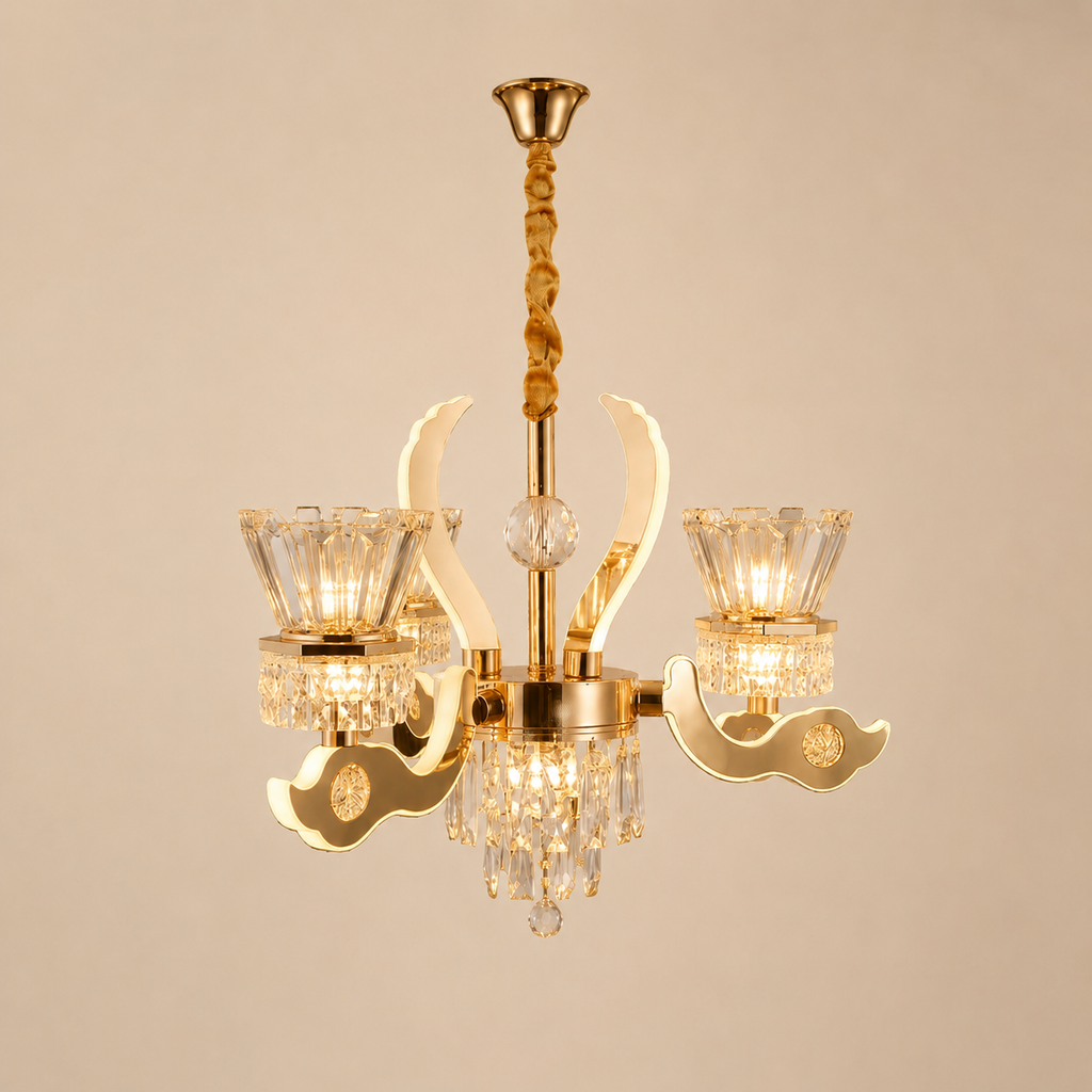 Royal crystal chandelier golden fanoos