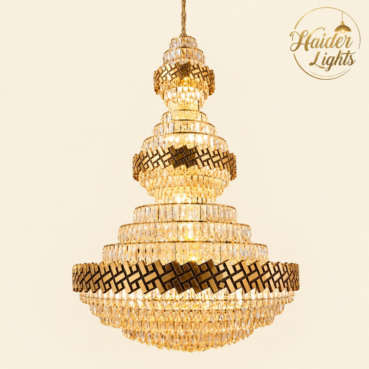 Royal tiered crystal chandelier with gold banding