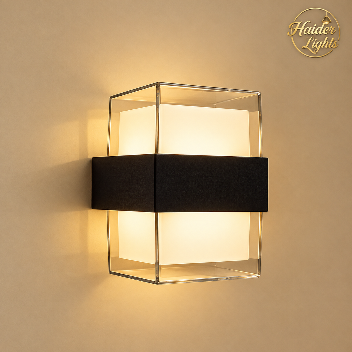 Square Frosted Glass LED Outdoor Wall Light – Modern Black Band Sconce