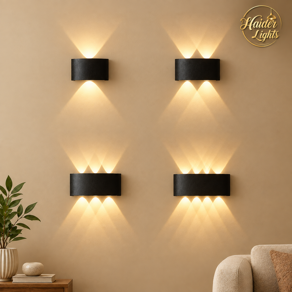 Up down LED wall light illuminating staircase and hallway wall