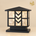 Outdoor Pillar Gate Light– Black Chevron Textured Glass Post Light