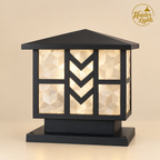 Outdoor Pillar Gate Light– Black Chevron Textured Glass Post Light