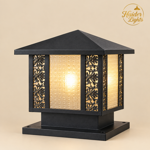 Ornate Floral Jali Gate Pillar Light- Decorative Outdoor Pillar Post Light