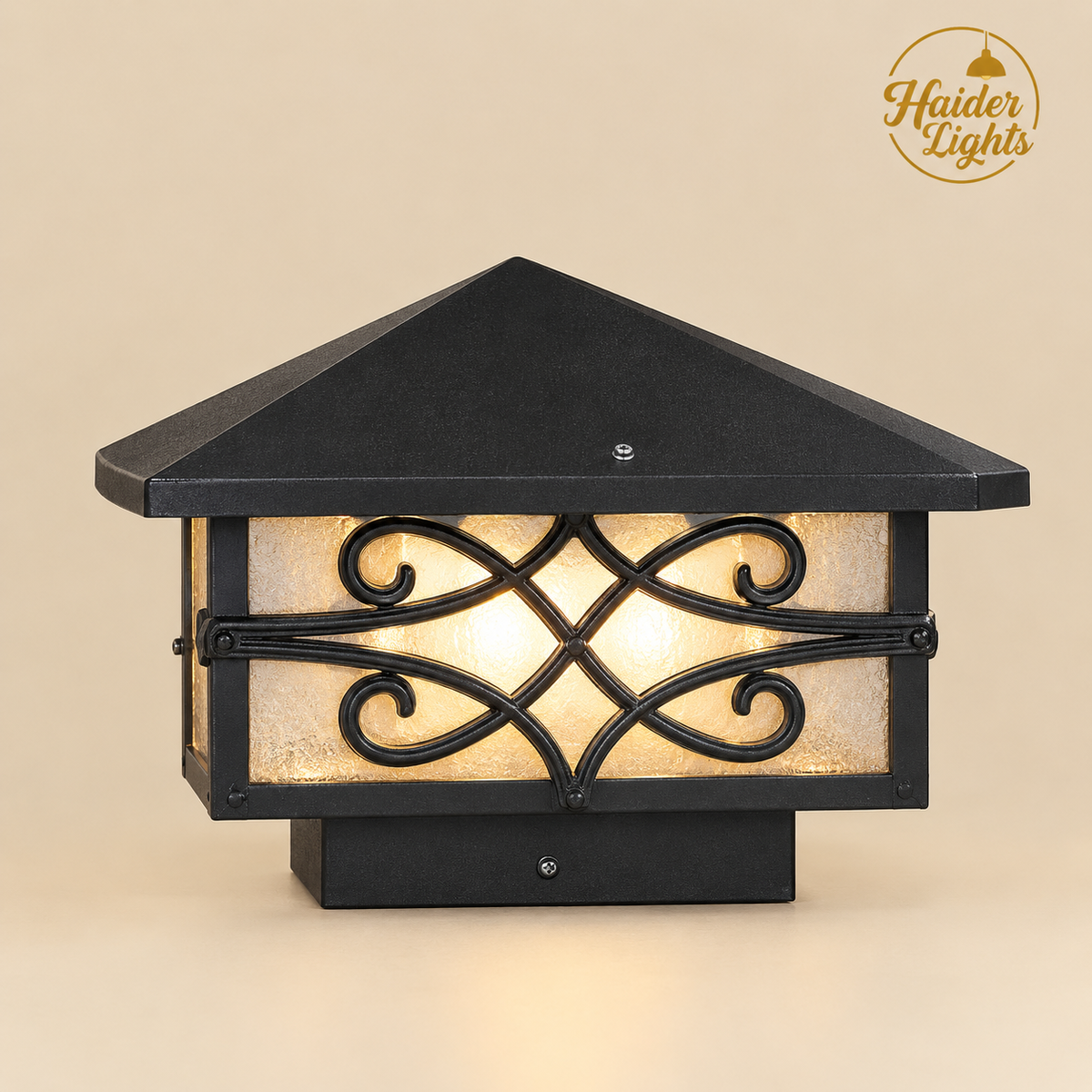 Black Wrought Iron Scroll Gate Light – Outdoor Pillar Post Lantern