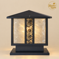 Decorative Floral Gate Light – Black Outdoor Pillar Jali Textured Glass Light