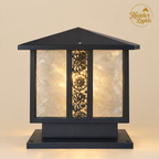 Decorative Floral Gate Light – Black Outdoor Pillar Jali Textured Glass Light