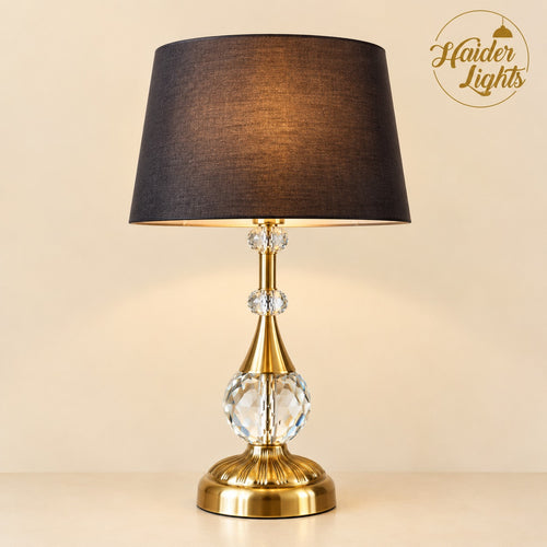 Crystal Ball Table Lamp – Gold & Black Bedroom Night Lamp