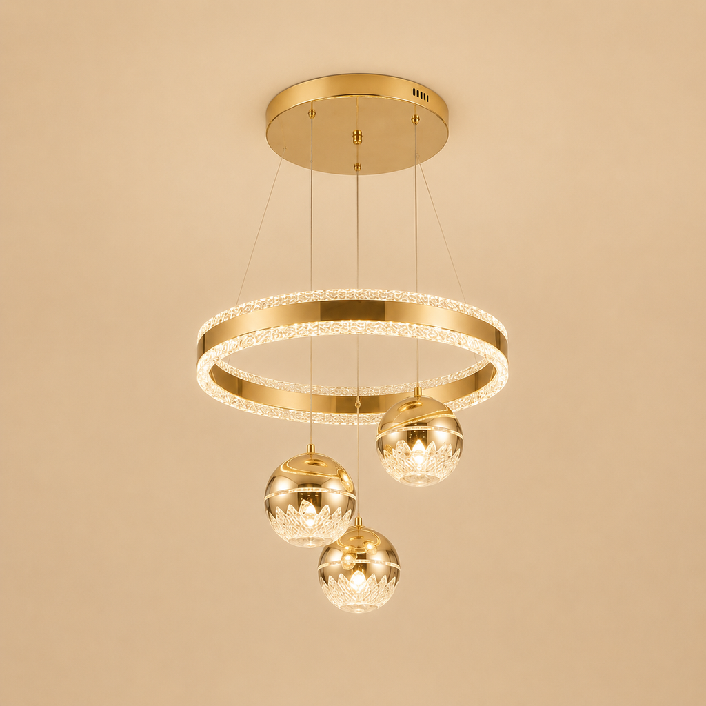Crystal Ring Hanging Chandelier with Lighting Balls