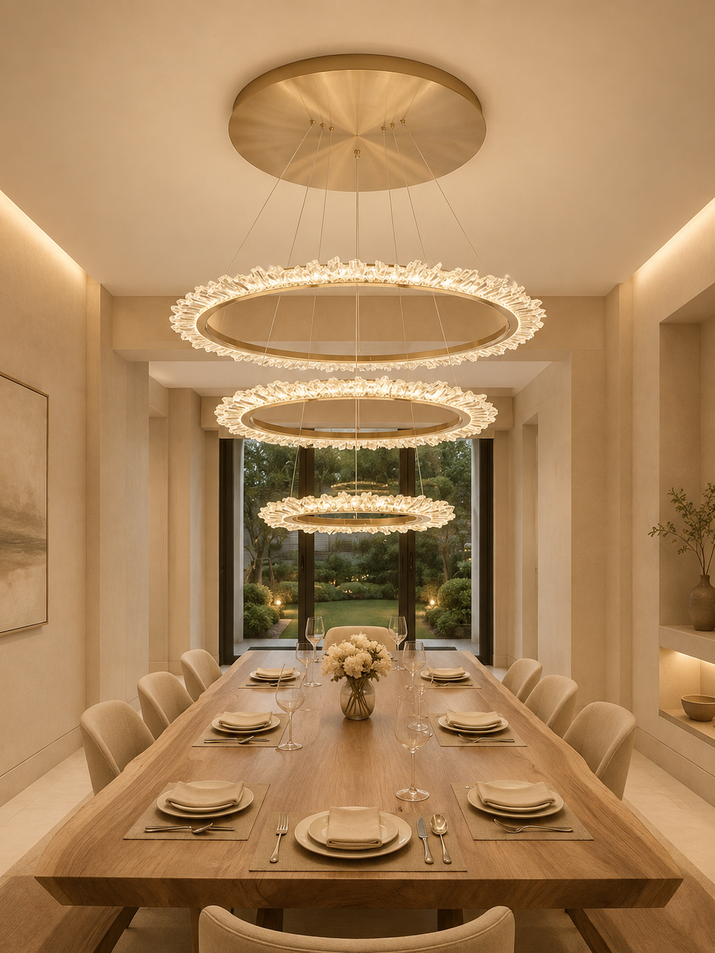 Modern Crystal Ring Hanging Chandelier for Living Room