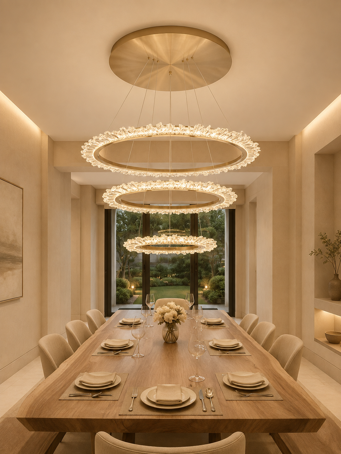 Modern Crystal Ring Hanging Chandelier for Living Room