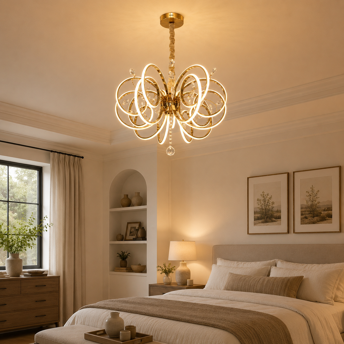 Crystal LED Golden Chandelier | Luxury Fanoos for Home