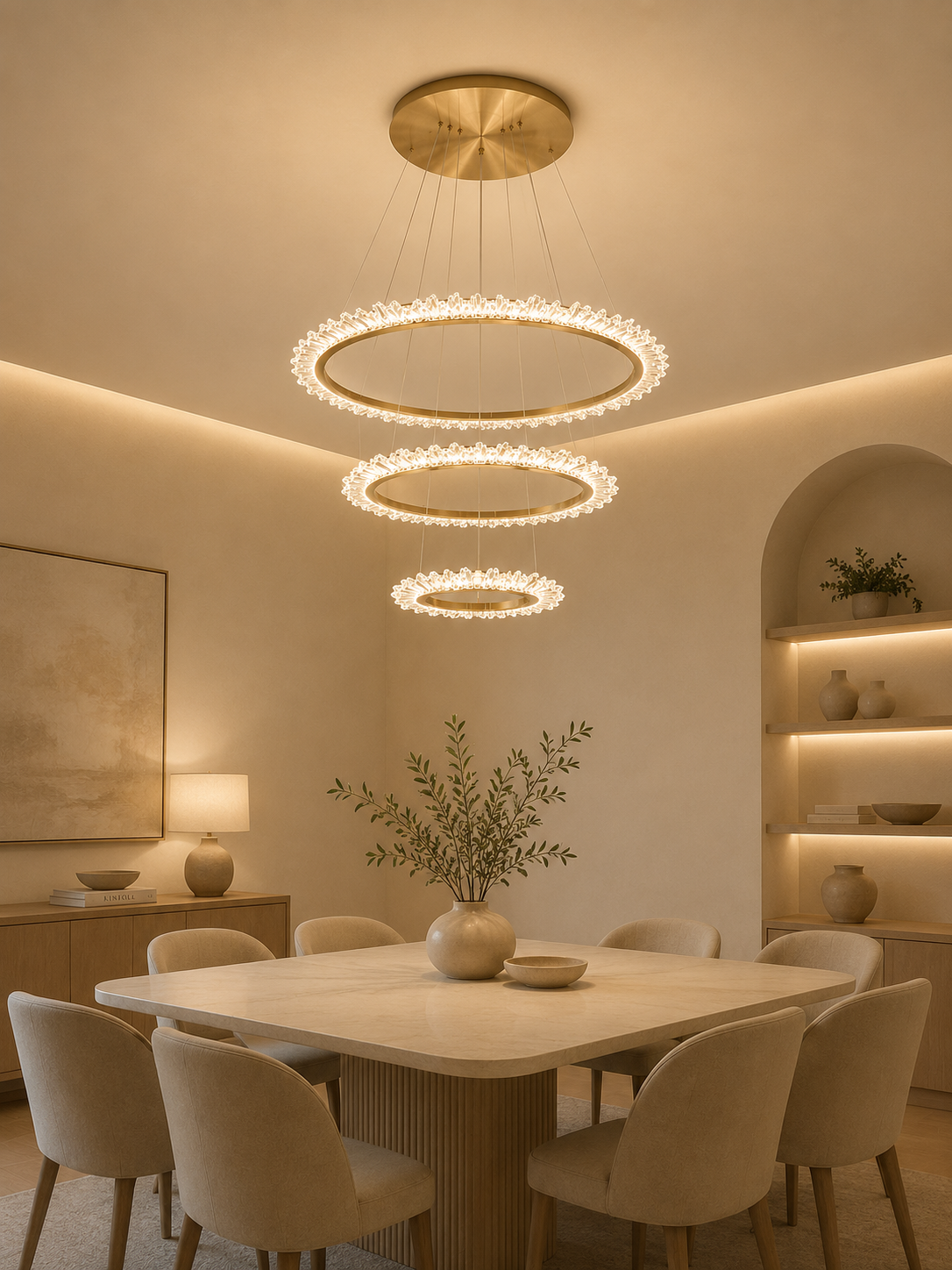 Modern Crystal Ring Hanging Chandelier for Living Room