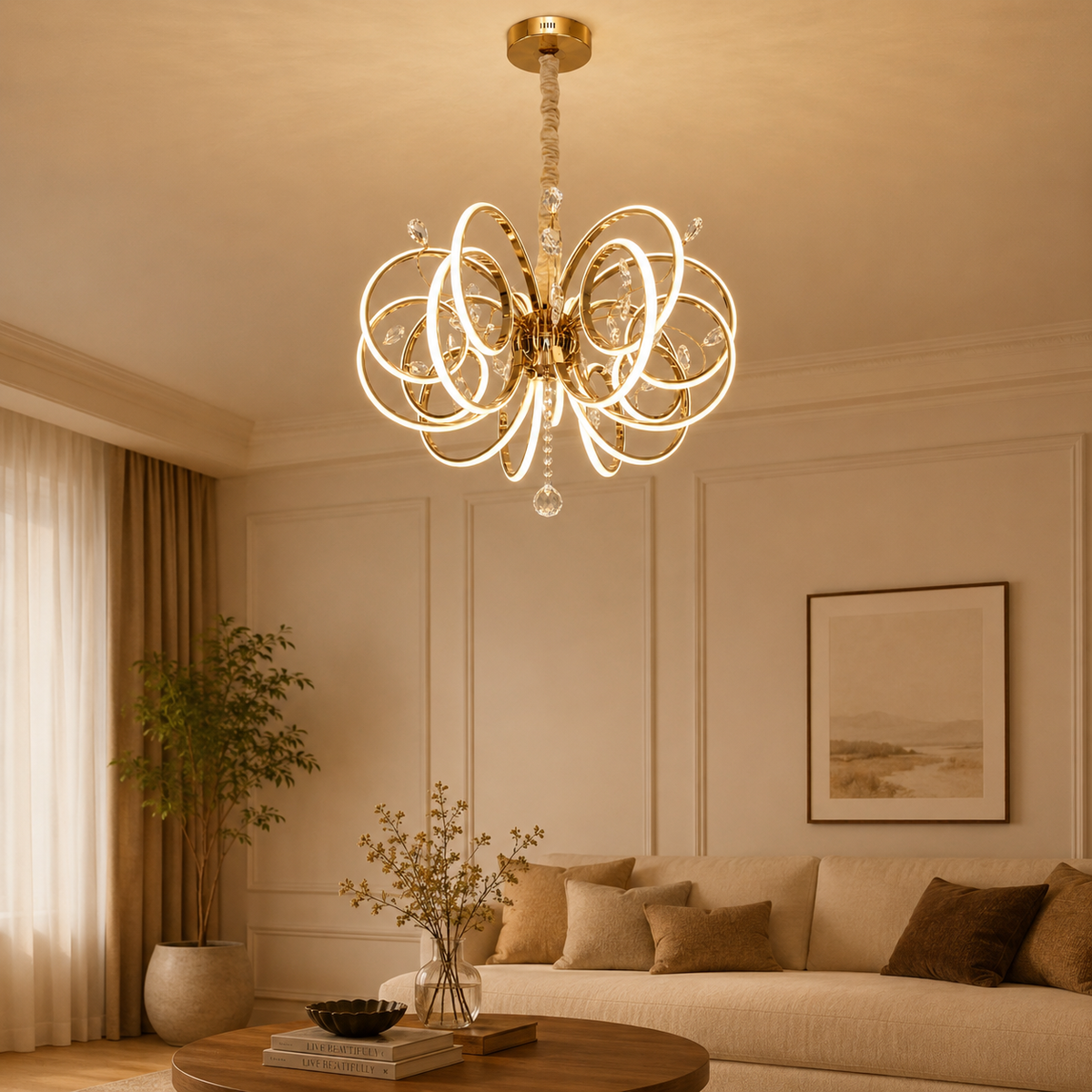 Crystal LED Golden Chandelier | Luxury Fanoos for Home