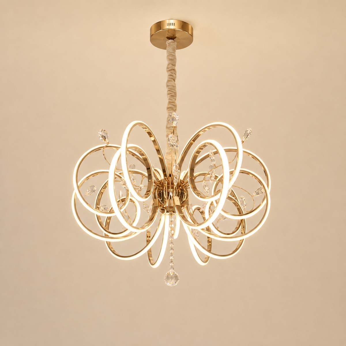 Crystal LED Golden Chandelier | Luxury Fanoos for Home
