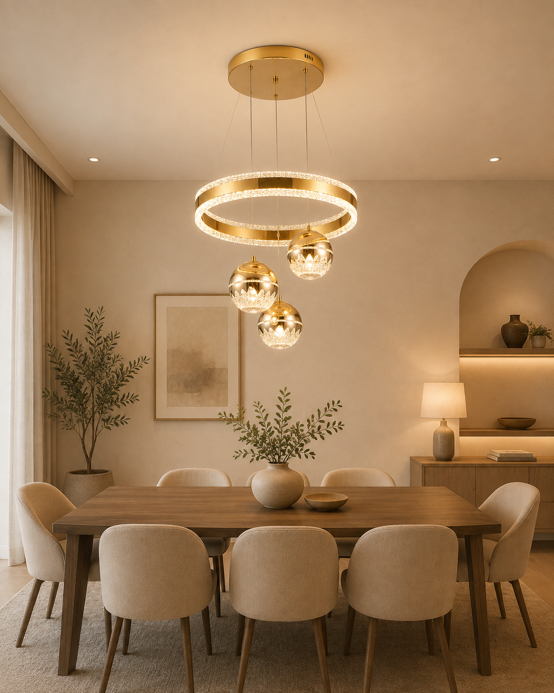 Crystal Ring Hanging Chandelier with Lighting Balls